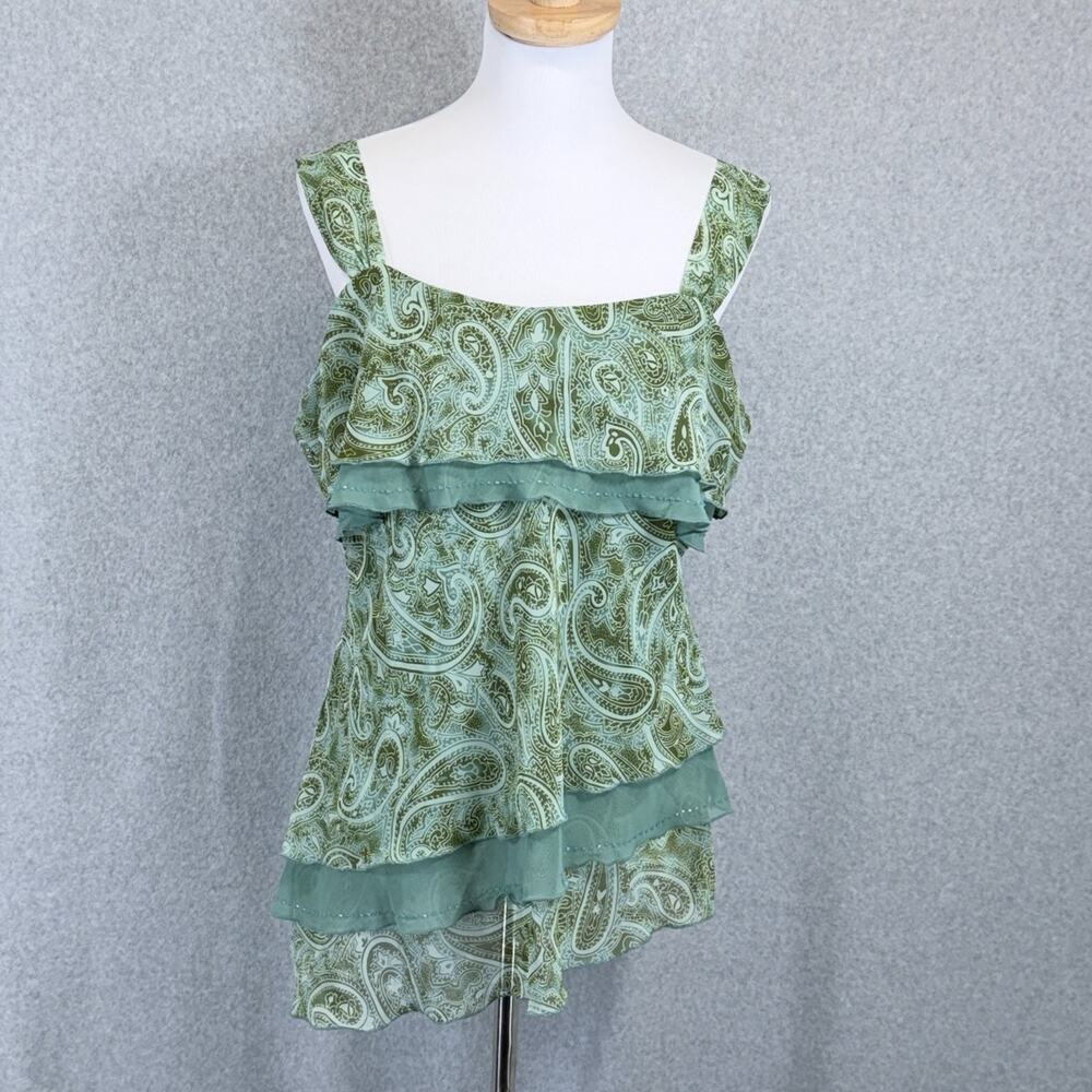 Separates NYC Design Co Women’s XL Green Paisley Tiered Ruffle Tank Top Y2K Boho